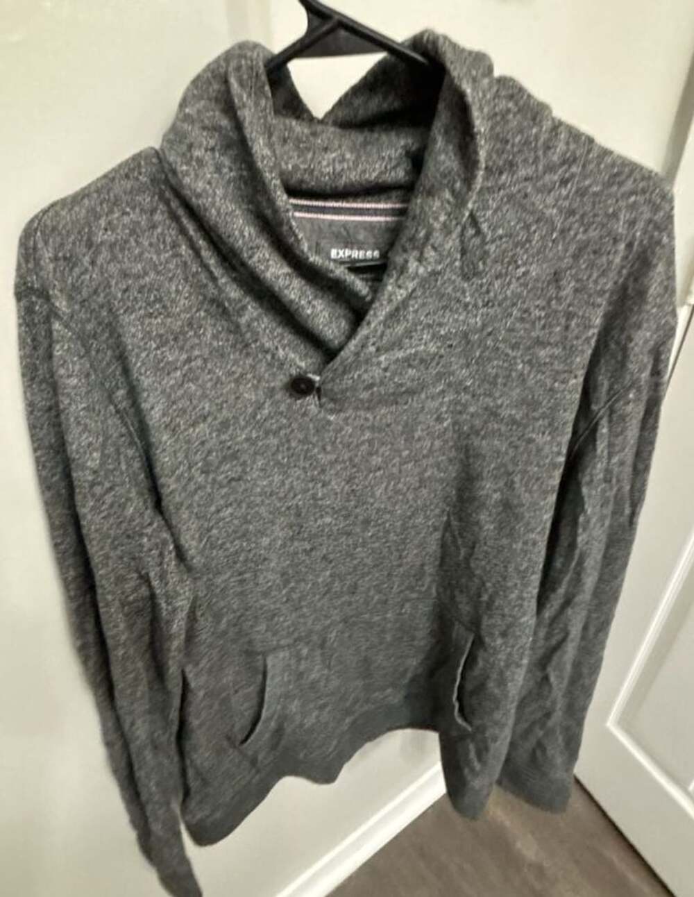 Express Men’s Shawl Collar Sweater Pullover Gray Marled Knit Size Large L